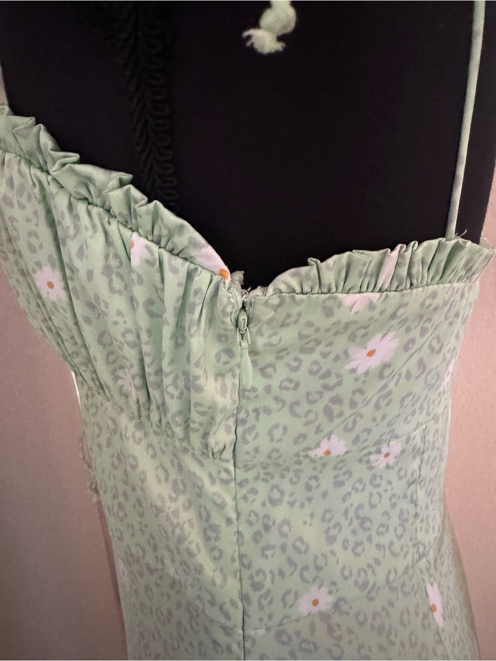 For Love & Lemons Robin Cheetah Midi Dress Green Floral Tie Strap Size S - Picture 8 of 10